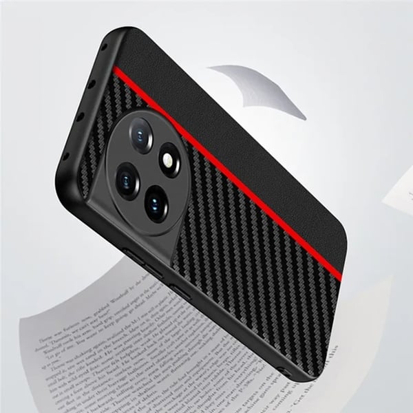Mobilskal till OnePlus 11 5G Carbon Fiber PU-Läder - Röd