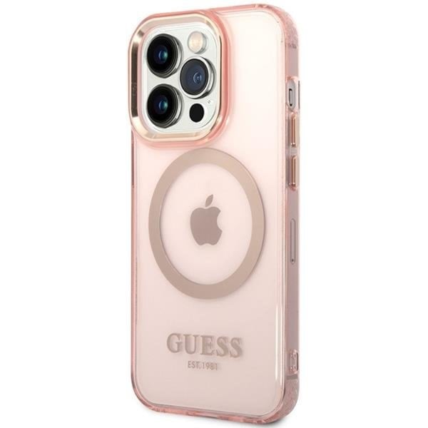 Guess Mobilskal till iPhone 14 Pro Max MagSafe Gold Outline - Rosa