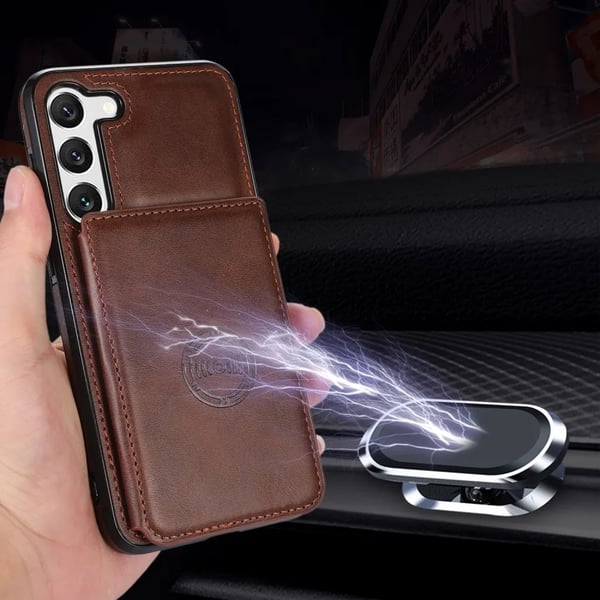 Mobilskal till Galaxy S23 Korthållare Kickstand Magnetiskt - Mörkbrun
