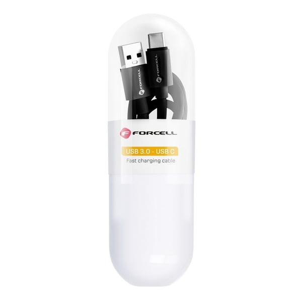 FORCELL USB-C till USB-A kabel 3.0 3A C398 TUBE svart 1m
