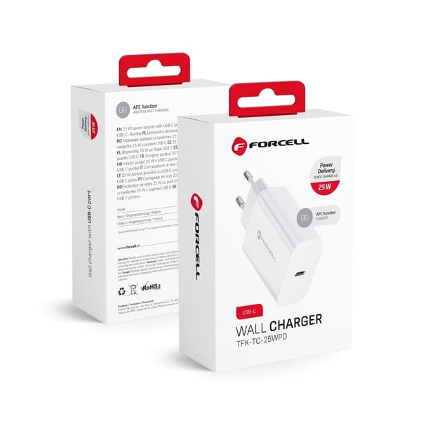 Forcell-oplader med USB C-udtag 3A 25W med PD og QC 4.0 Forcell-oplader med USB C-udtag 3A 25W med PD og QC 4.0