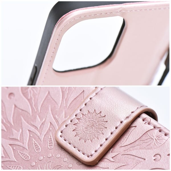 MEZZO tegnebog taske til Samsung A14 4G Mandala Rose Gold
