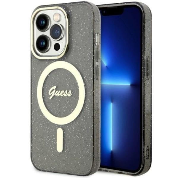 Guess Mobilskal till iPhone 14 Pro Max MagSafe Glitter Guld - Svart