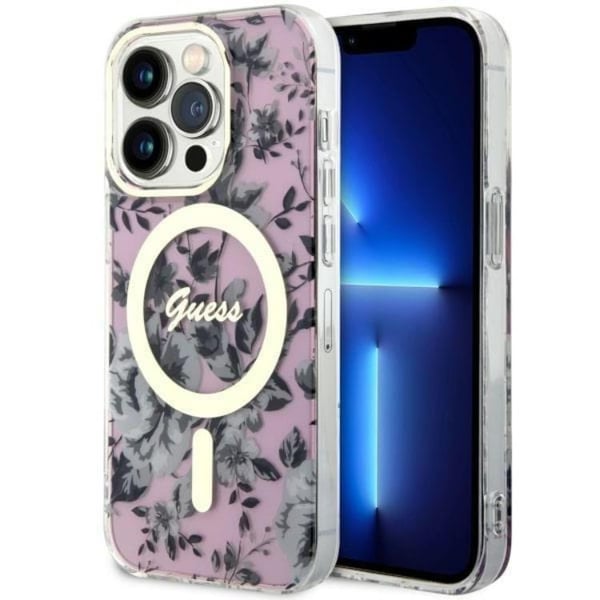Guess Mobilskal till iPhone 14 Pro MagSafe Flower - Rosa