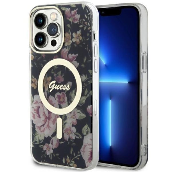 Guess Mobilskal till iPhone 14 Pro MagSafe Flower - Svart