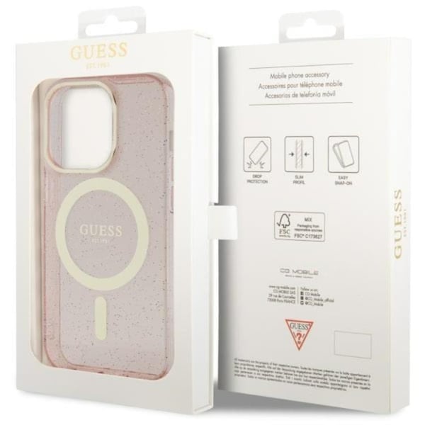 Guess Mobilskal till iPhone 14 Pro MagSafe Glitter Guld - Rosa