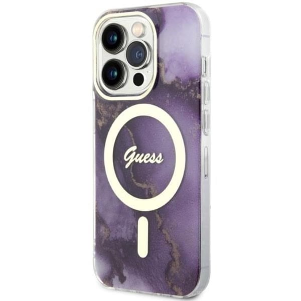 Guess Mobilskal till iPhone 14 Pro MagSafe Guld Marble - Lila