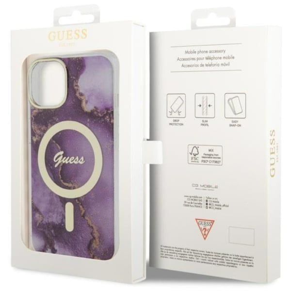Guess Mobilskal till iPhone 14 MagSafe Guld Marble - Lila