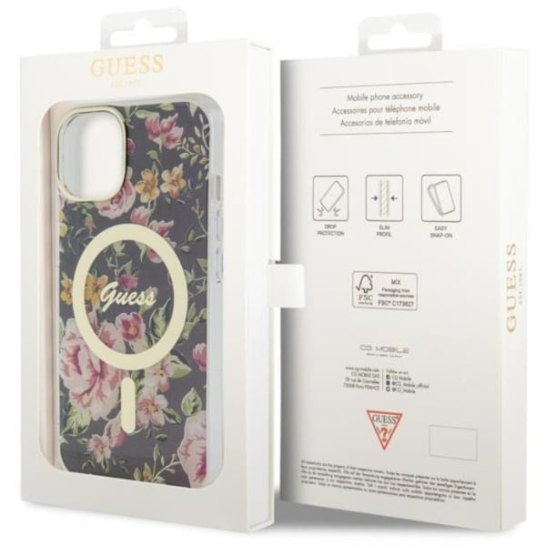 Guess Mobilskal till iPhone 14 MagSafe Flower - Svart