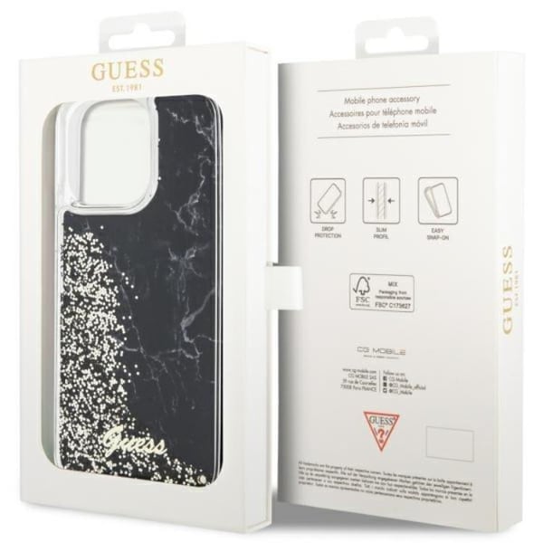 Guess Mobilskal till iPhone 14 Pro Max Liquid Glitter Marble - Svart