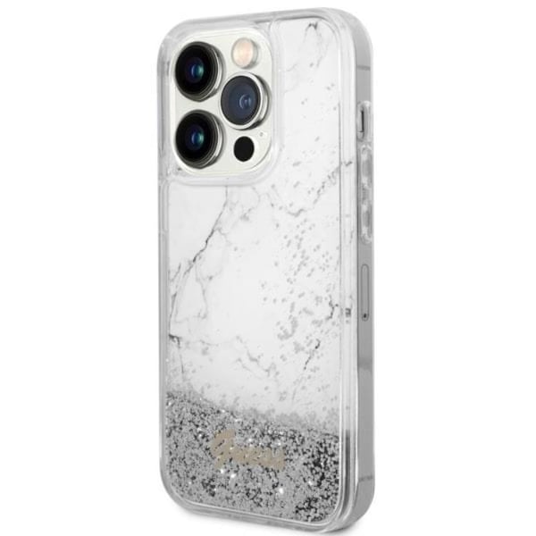 Guess Mobilskal till iPhone 14 Pro Liquid Glitter Marble - Vit