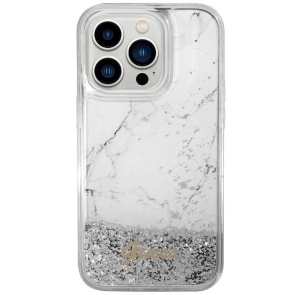 Guess Mobilskal till iPhone 14 Pro Liquid Glitter Marble - Vit