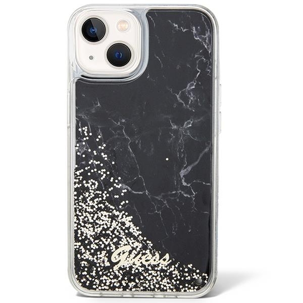 Guess Mobilskal till iPhone 14 Liquid Glitter Marble - Svart