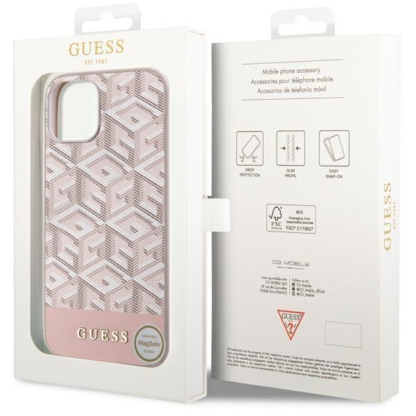Guess Mobilskal till iPhone 14 Plus MagSafe GCube Stripes - Rosa