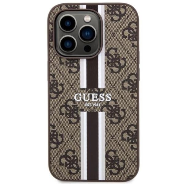 Guess Mobilskal till iPhone 14 Pro MagSafe Printed Stripes Brun