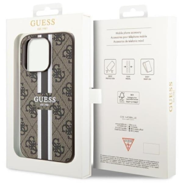 Guess Mobilskal till iPhone 14 Pro MagSafe Printed Stripes Brun