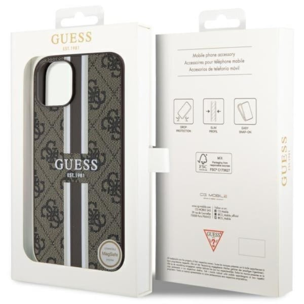 Guess Mobilskal till iPhone 14 Plus MagSafe Printed Stripes Brun