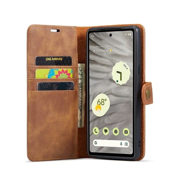 DG.MING Google Pixel 7A Plånboksfodral Äkta Läder 2-i-1 - Brun