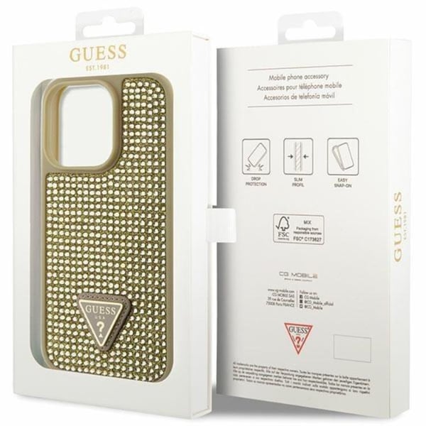 Guess Mobilskal till iPhone 14 Pro Max Rhinestone Triangle - Guld
