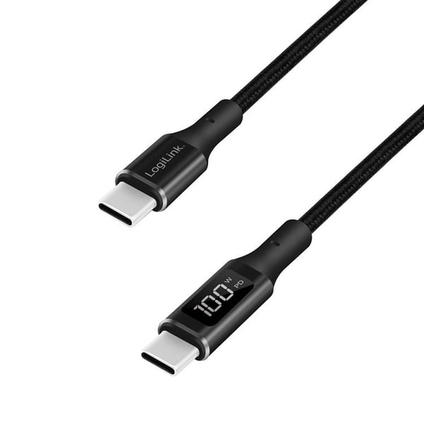 LOGILINK USB-C till USB-C kabel med display 100W 1m - Svart