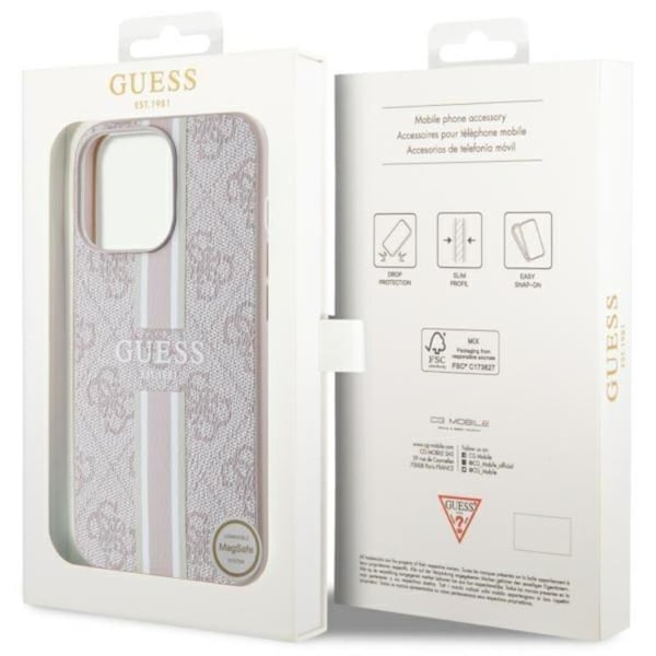 Guess Mobilskal till iPhone 13 Pro Max MagSafe Printed Stripes - Rosa