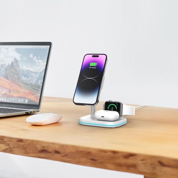 Tech-Protect 3-in-1 Trådlös Laddare Magsafe iPhone Apple Watch AirPods - Vit