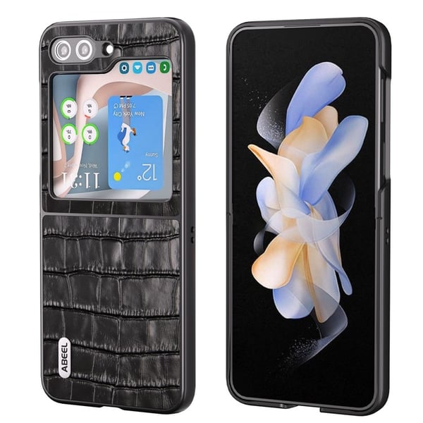ABEEL Mobilcover til Galaxy Z Flip 5 Krokodille Tekstur - Sort