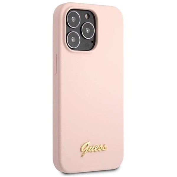Guess Mobilskal till iPhone 13 Pro Max Silicone Script Gold Logo - Ljusrosa