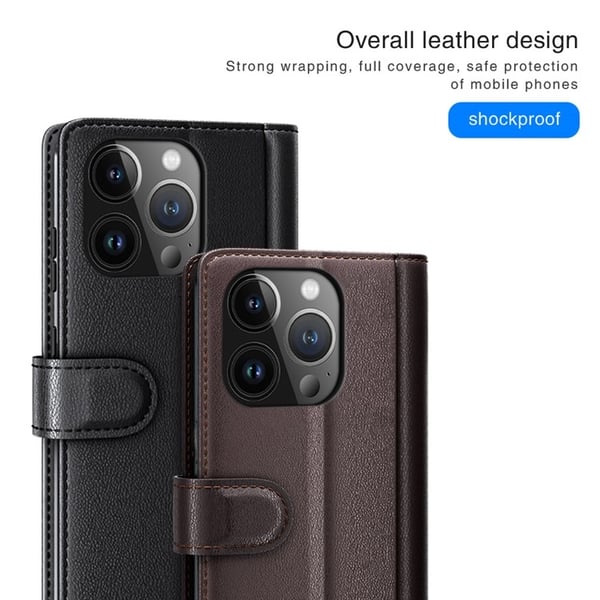iPhone 15 Pro Max Plånboksfodral Äkta Läder Anti-Dust - Brun