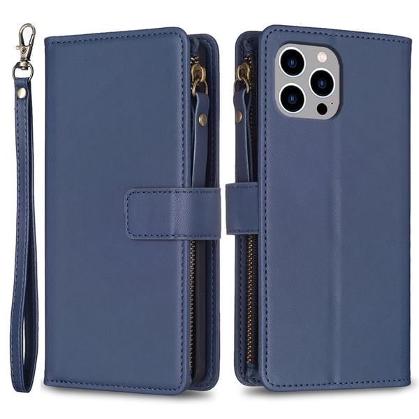 iPhone 15 Pro Max Plånboksfodral Zipper Flip - Blå