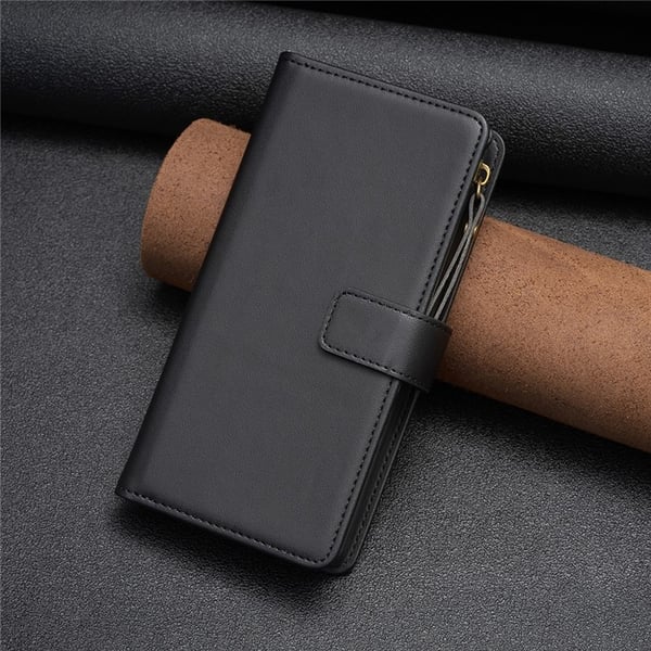 iPhone 15 Plus Lompakkokotelo Vetoketjullinen Flip - Musta