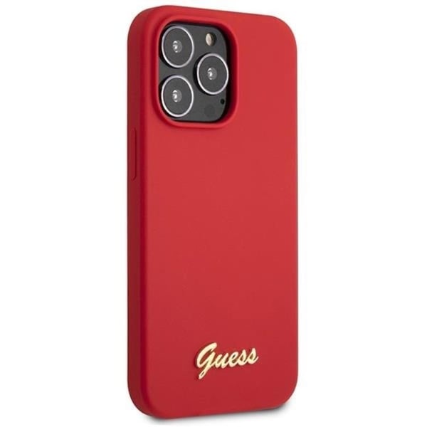 Guess Mobilskal till iPhone 13 Pro Max Silicone Script Gold Logo - Röd