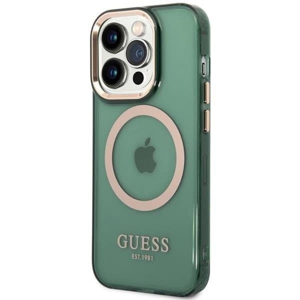 Guess iPhone 14 Pro Mobilcover Magsafe Guld Outline - Khaki
