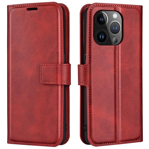 iPhone 15 Pro Max Plånboksfodral Calf Flip Folio - Röd