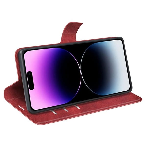 iPhone 15 Pro Plånboksfodral Calf Flip Folio - Röd