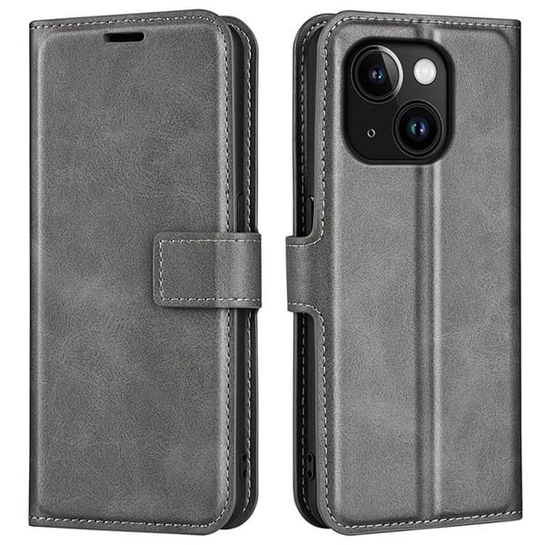 iPhone 15 Plus Plånboksfodral Calf Flip Folio - Grå