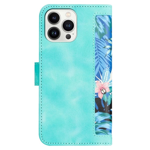 iPhone 15 Pro Plånboksfodral Flower Pattern - Grön