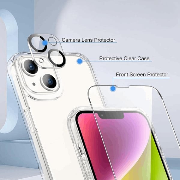 [3in1] BOOM Mobilskal till iPhone 14 Härdat Glas Kameralinsskydd - Clear