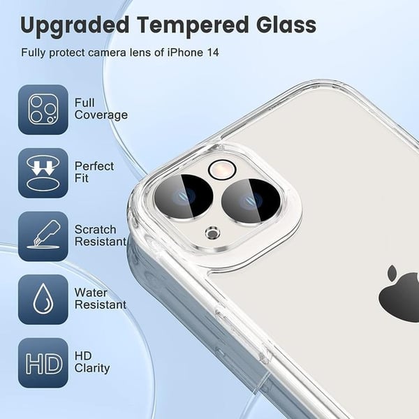 [3in1] BOOM telefontaske til iPhone 14 Plus hærdet glas kameralinsedæksel - klar