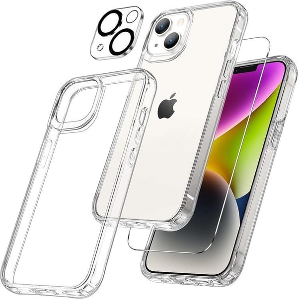 [3in1] BOOM Mobilskal till iPhone 14 Plus Härdat Glas Kameralinsskydd - Clear