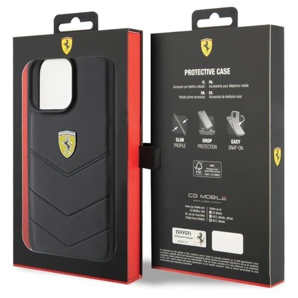 Ferrari Mobilskal till iPhone 15 Pro Max Quilted Metal Logo - Svart