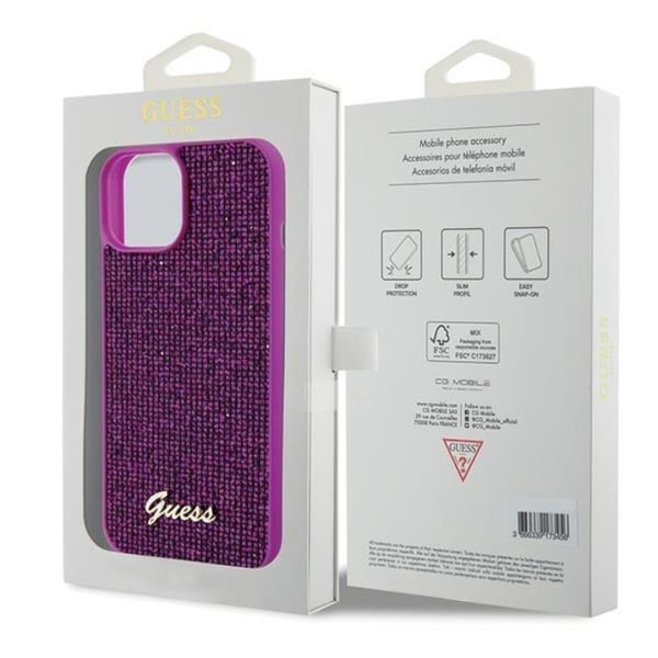 Guess Mobilskal till iPhone 15 Disco Metal Script - Rosa