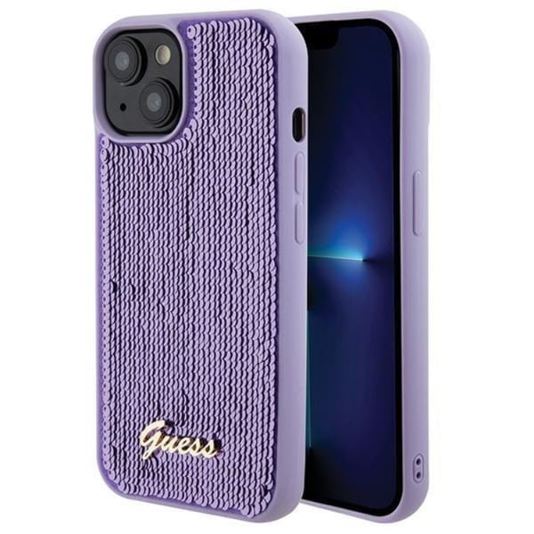 Guess Mobilskal till iPhone 15 Sequin Script Metal - Lila