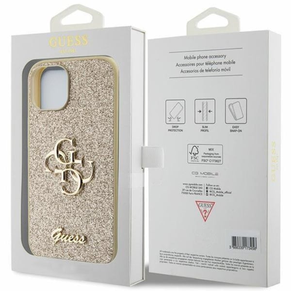 Guess Mobilskal till iPhone 15 Glitter Script Big - Guld
