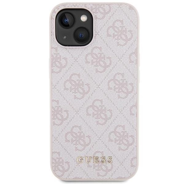 Guess Telefontaske til iPhone 15 Metal Guld Logo - Lyserød