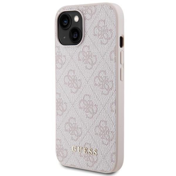 Guess Telefontaske til iPhone 15 Metal Guld Logo - Lyserød