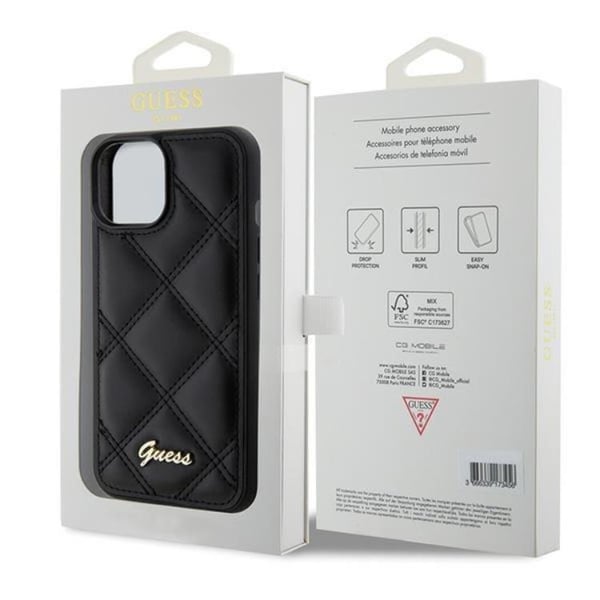 Guess Mobilskal till iPhone 15 Quilted Metal Logo - Svart