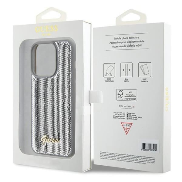 Guess Mobilskal till iPhone 15 Pro Sequin Script Metal - Silver