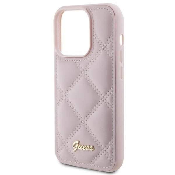 Guess Mobilskal till iPhone 15 Pro Quilted Metal Logo - Rosa