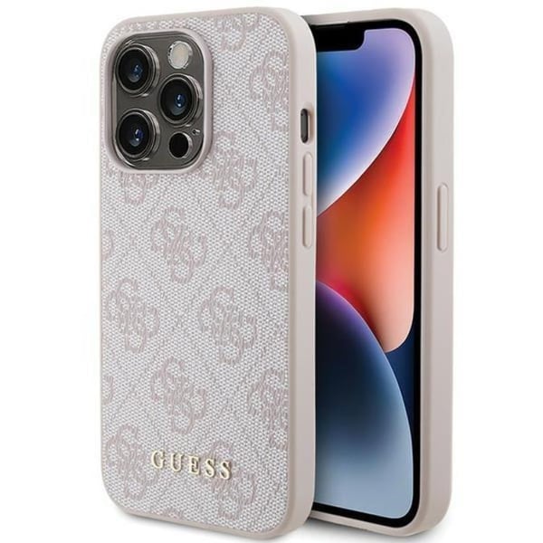 Guess Mobilskal till iPhone 15 Pro Metall Gold Logo - Rosa